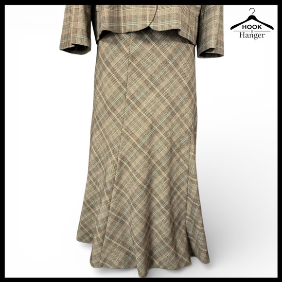 Tapemeasure Plaid Swing Jacket Flared Midi Skirt Suit Set 10 Academia Brown 40s - Picture 5 of 16